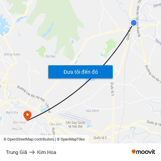 Trung Giã to Kim Hoa map