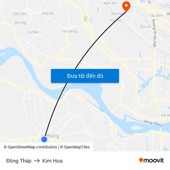 Đồng Tháp to Kim Hoa map