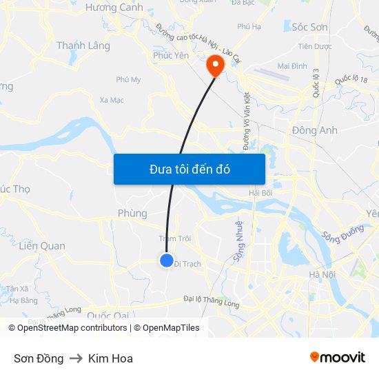 Sơn Đồng to Kim Hoa map