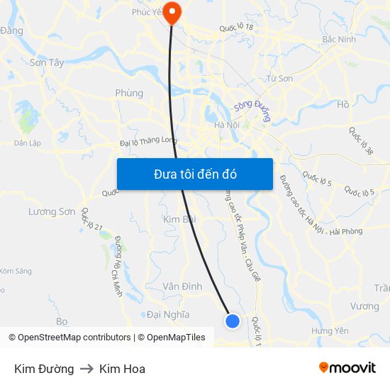 Kim Đường to Kim Hoa map