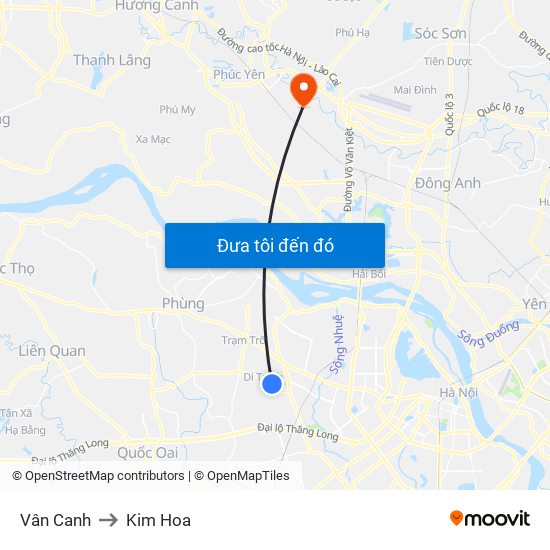 Vân Canh to Kim Hoa map
