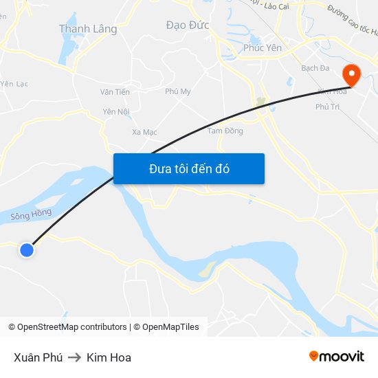 Xuân Phú to Kim Hoa map