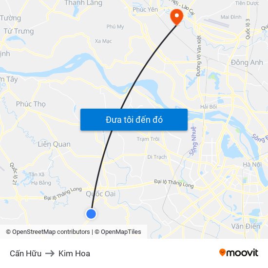 Cấn Hữu to Kim Hoa map