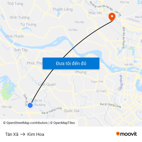 Tân Xã to Kim Hoa map