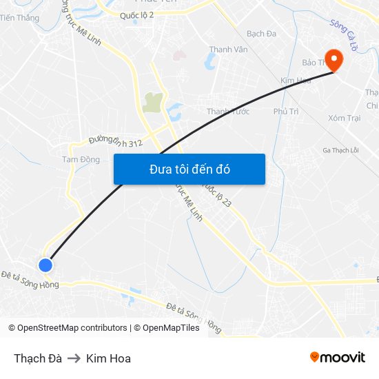 Thạch Đà to Kim Hoa map