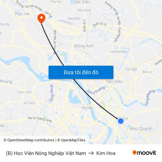 (B) Học Viện Nông Nghiệp Việt Nam to Kim Hoa map