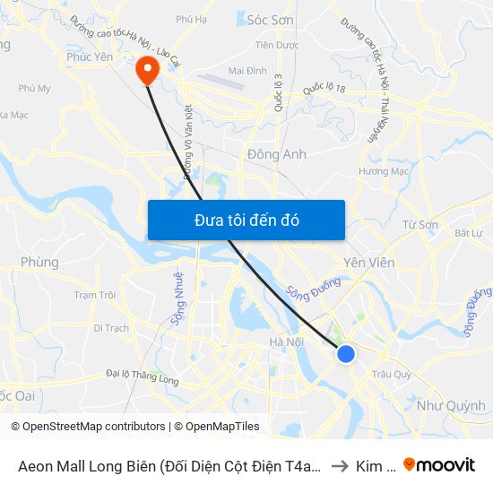 Aeon Mall Long Biên (Đối Diện Cột Điện T4a/2a-B Đường Cổ Linh) to Kim Hoa map