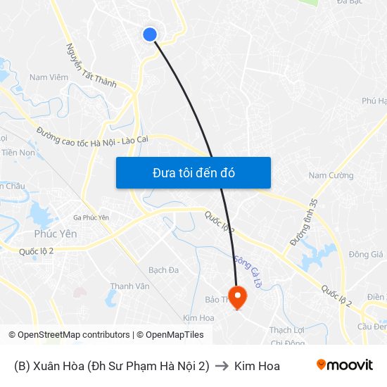 (B) Xuân Hòa (Đh Sư Phạm Hà Nội 2) to Kim Hoa map