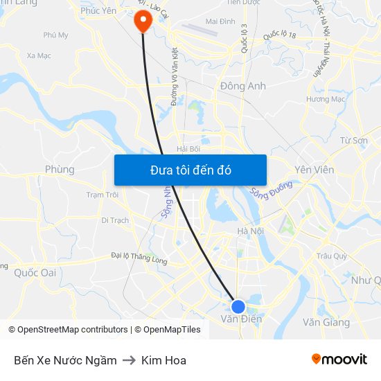 Bến Xe Nước Ngầm to Kim Hoa map