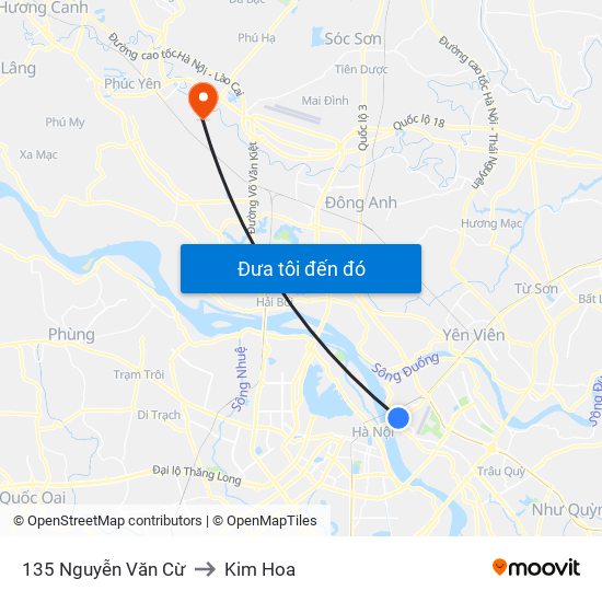 135 Nguyễn Văn Cừ to Kim Hoa map