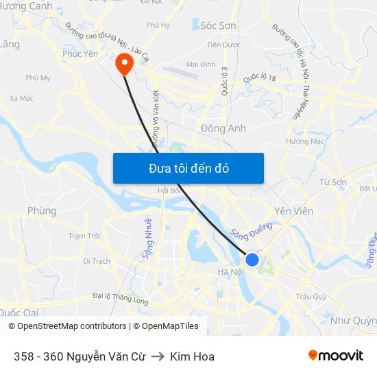 358 - 360 Nguyễn Văn Cừ to Kim Hoa map