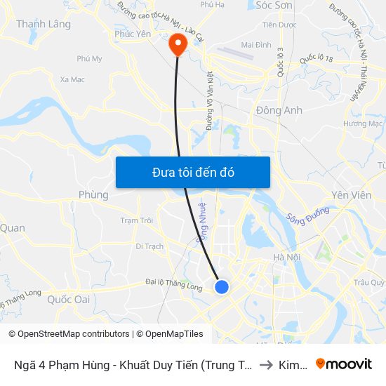 Ngã 4 Phạm Hùng - Khuất Duy Tiến (Trung Tâm Hội Nghị Quốc Gia) to Kim Hoa map