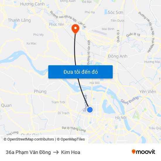 36a Phạm Văn Đồng to Kim Hoa map