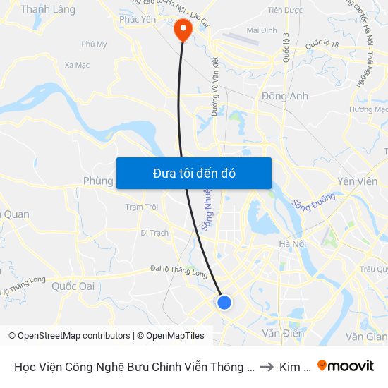 Học Viện Công Nghệ Bưu Chính Viễn Thông - Trần Phú (Hà Đông) to Kim Hoa map