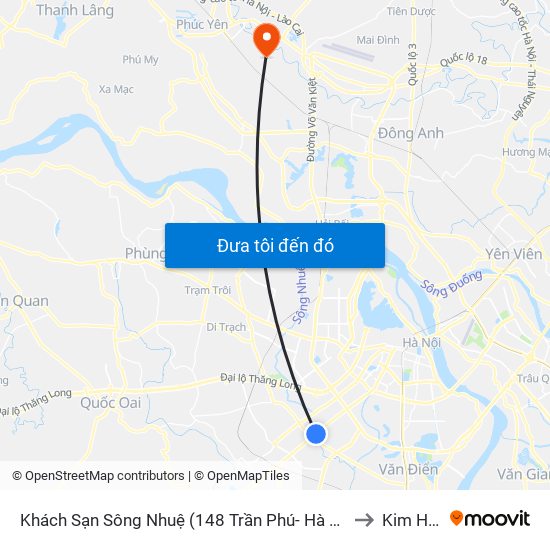 Khách Sạn Sông Nhuệ (148 Trần Phú- Hà Đông) to Kim Hoa map