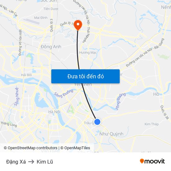 Đặng Xá to Kim Lũ map