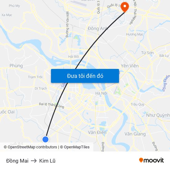 Đồng Mai to Kim Lũ map