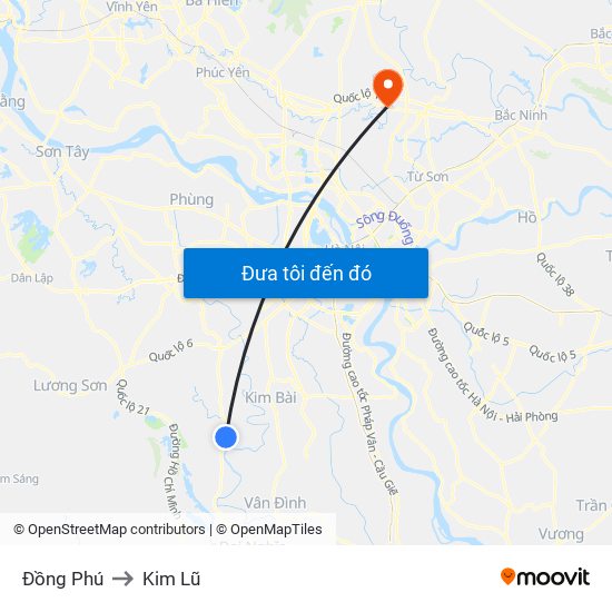 Đồng Phú to Kim Lũ map