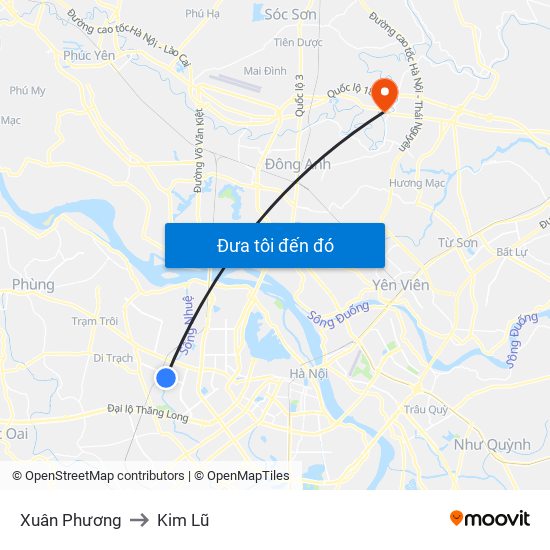 Xuân Phương to Kim Lũ map