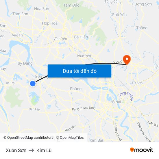 Xuân Sơn to Kim Lũ map