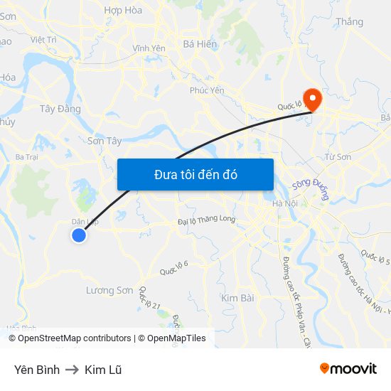 Yên Bình to Kim Lũ map