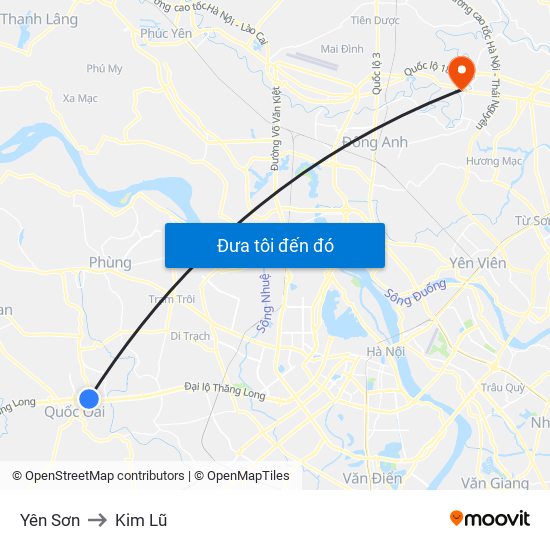 Yên Sơn to Kim Lũ map