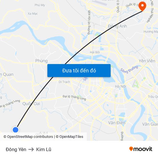 Đông Yên to Kim Lũ map