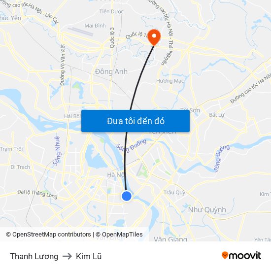 Thanh Lương to Kim Lũ map