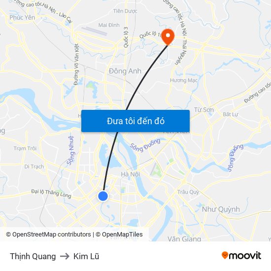 Thịnh Quang to Kim Lũ map