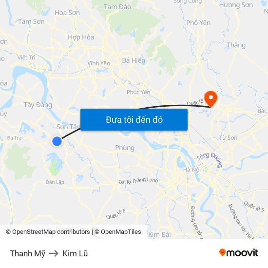 Thanh Mỹ to Kim Lũ map