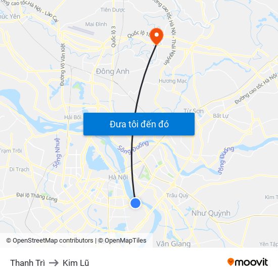 Thanh Trì to Kim Lũ map