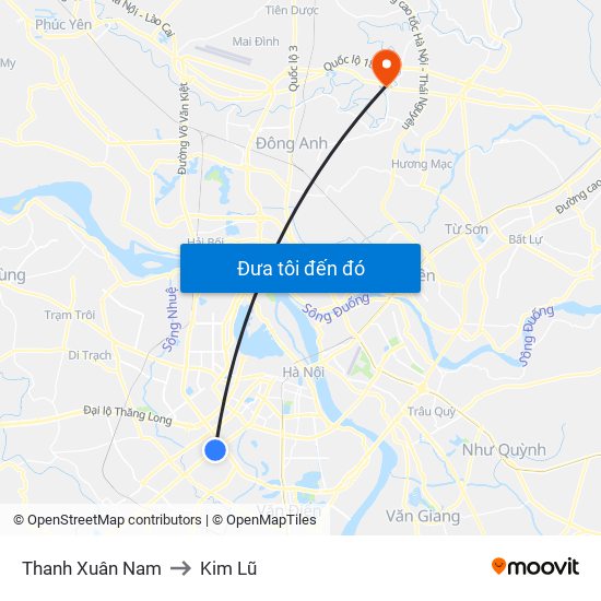 Thanh Xuân Nam to Kim Lũ map