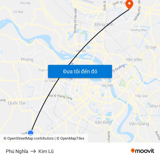 Phú Nghĩa to Kim Lũ map