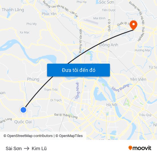 Sài Sơn to Kim Lũ map