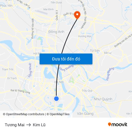 Tương Mai to Kim Lũ map