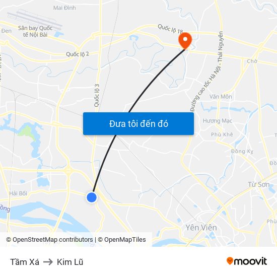 Tầm Xá to Kim Lũ map