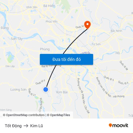 Tốt Động to Kim Lũ map