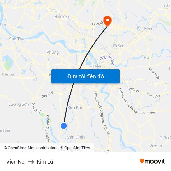 Viên Nội to Kim Lũ map