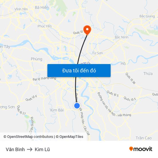 Văn Bình to Kim Lũ map