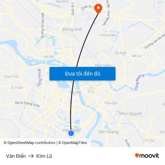 Văn Điển to Kim Lũ map