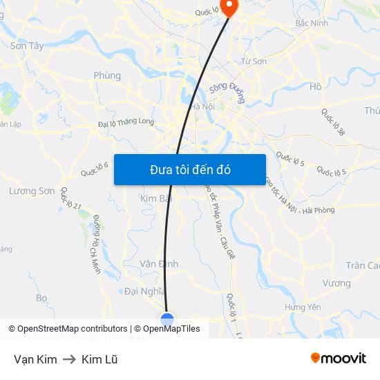 Vạn Kim to Kim Lũ map