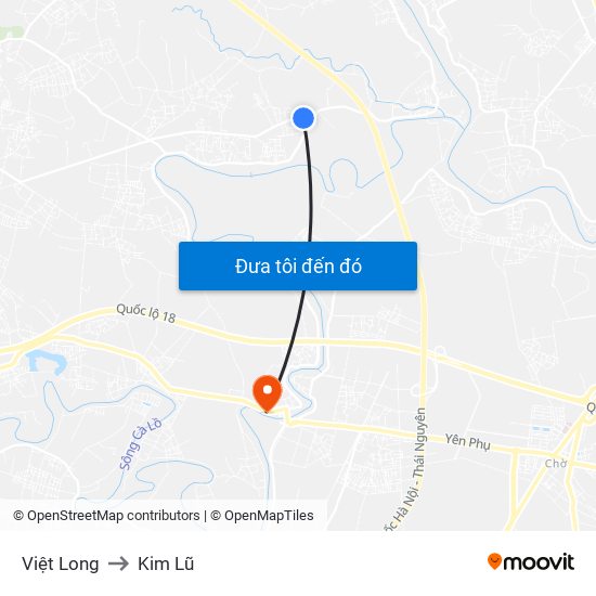 Việt Long to Kim Lũ map