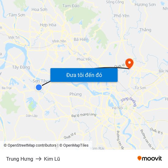 Trung Hưng to Kim Lũ map