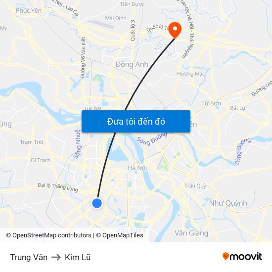 Trung Văn to Kim Lũ map