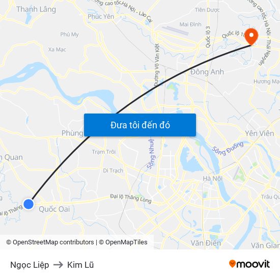 Ngọc Liệp to Kim Lũ map