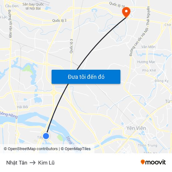 Nhật Tân to Kim Lũ map