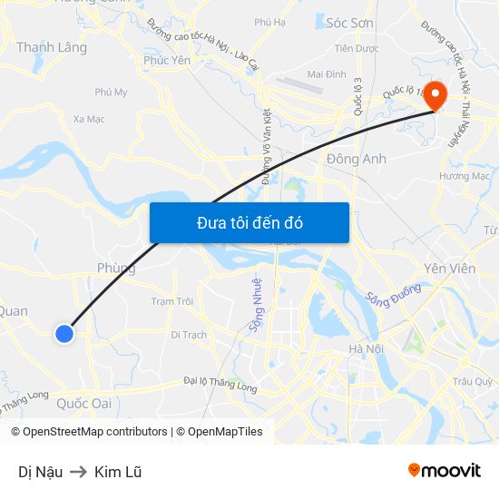 Dị Nậu to Kim Lũ map