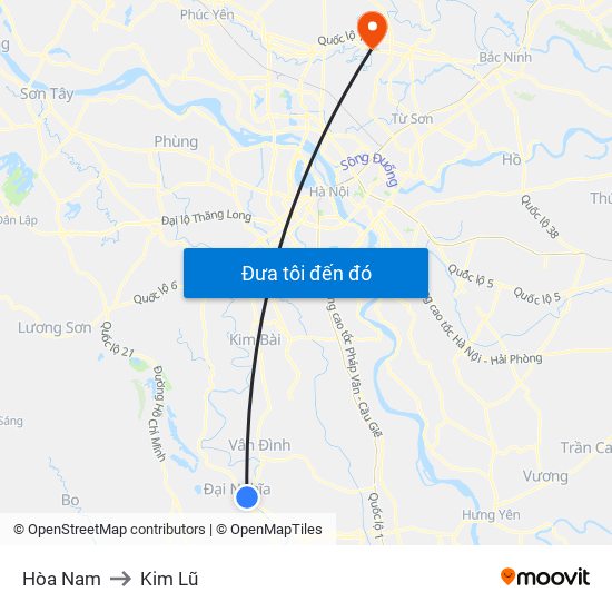 Hòa Nam to Kim Lũ map