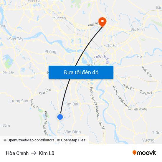 Hòa Chính to Kim Lũ map