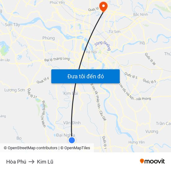 Hòa Phú to Kim Lũ map